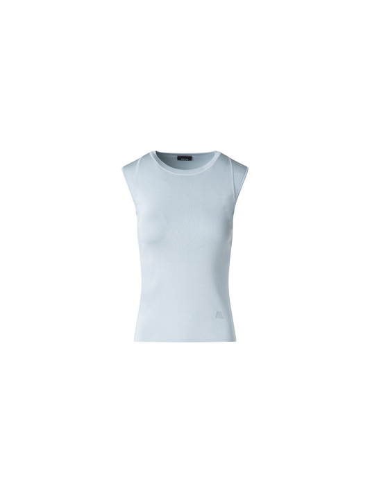 Designer Ärmelloses Strick Oberteil in Seiden-Stretch - Blau