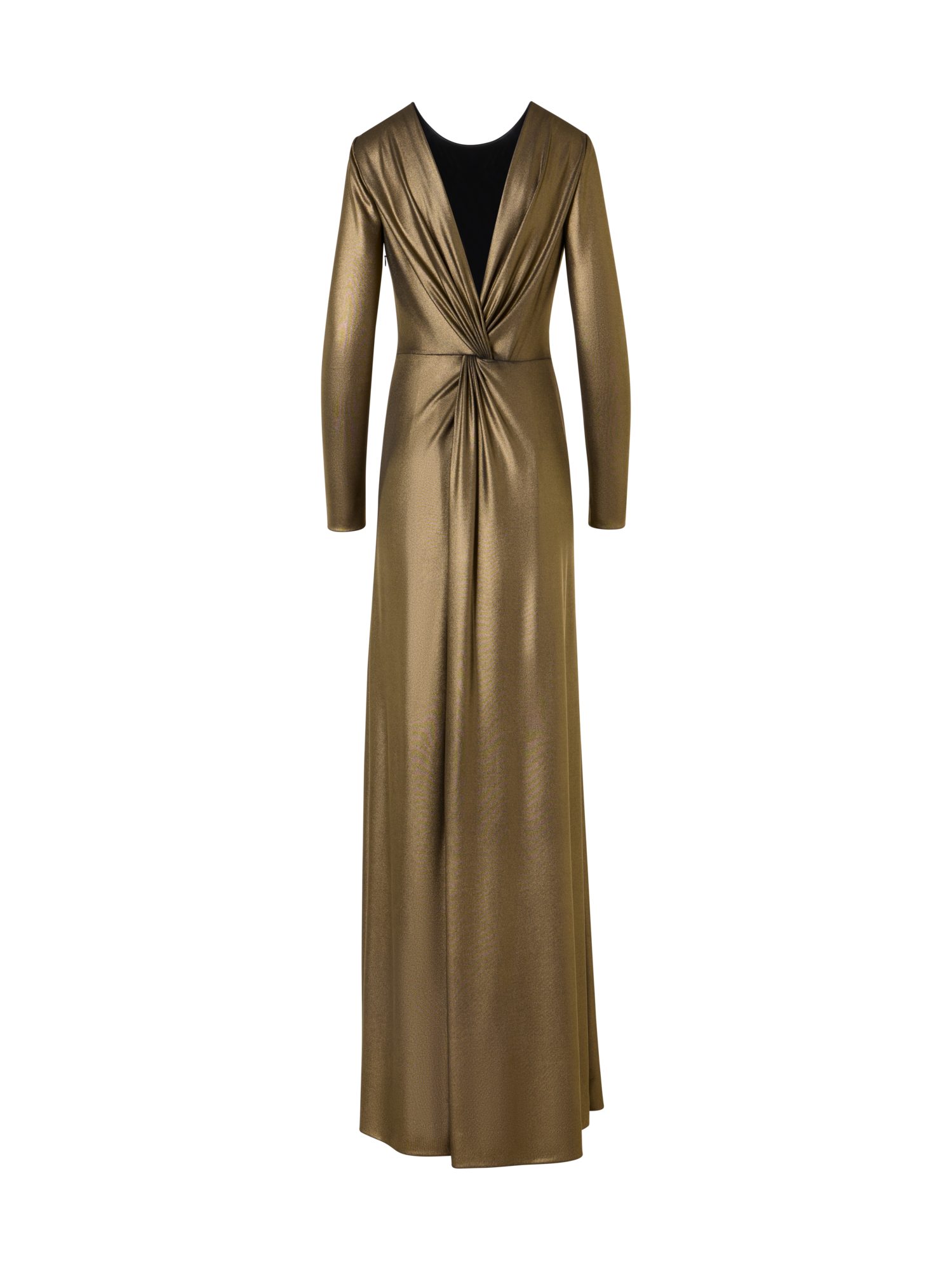 Designer Robe aus Lamé-Jersey mit offenem Rücken und Knoten - Gold