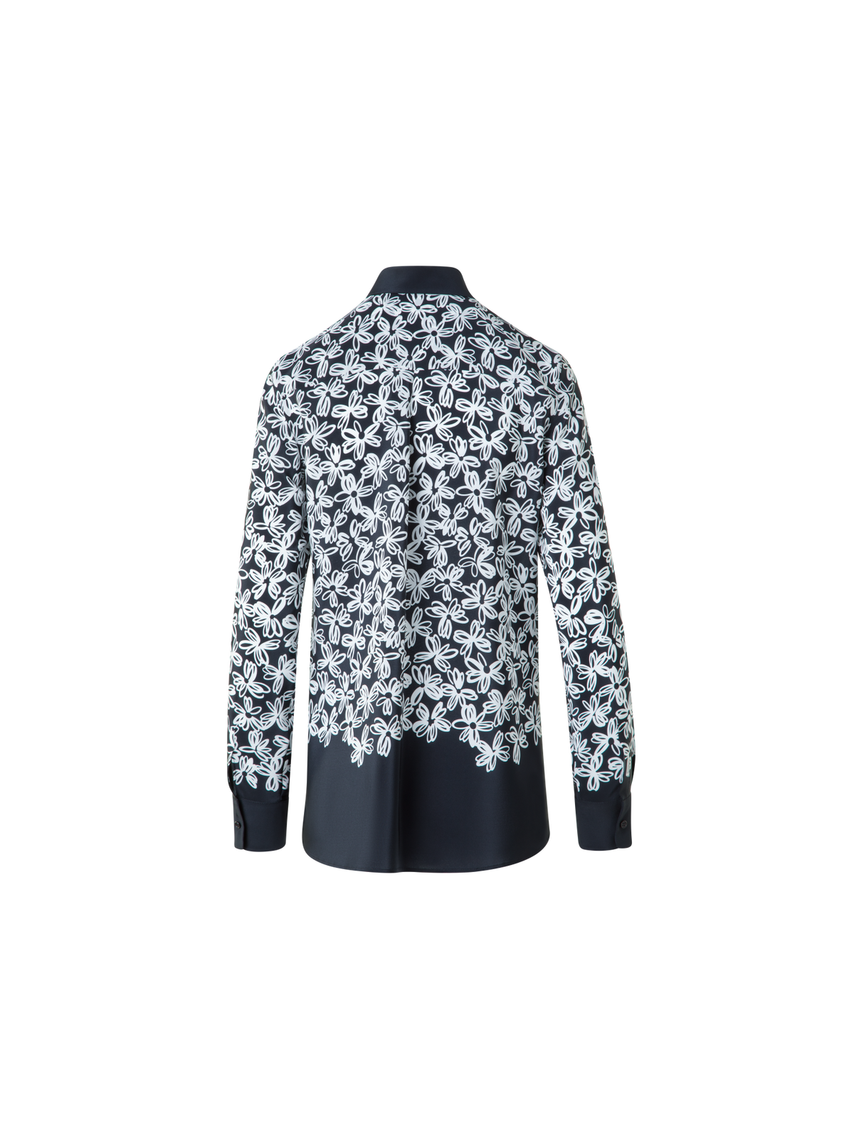 Designer Seidenbluse mit Daisy Druck - Schwarz - Bunt