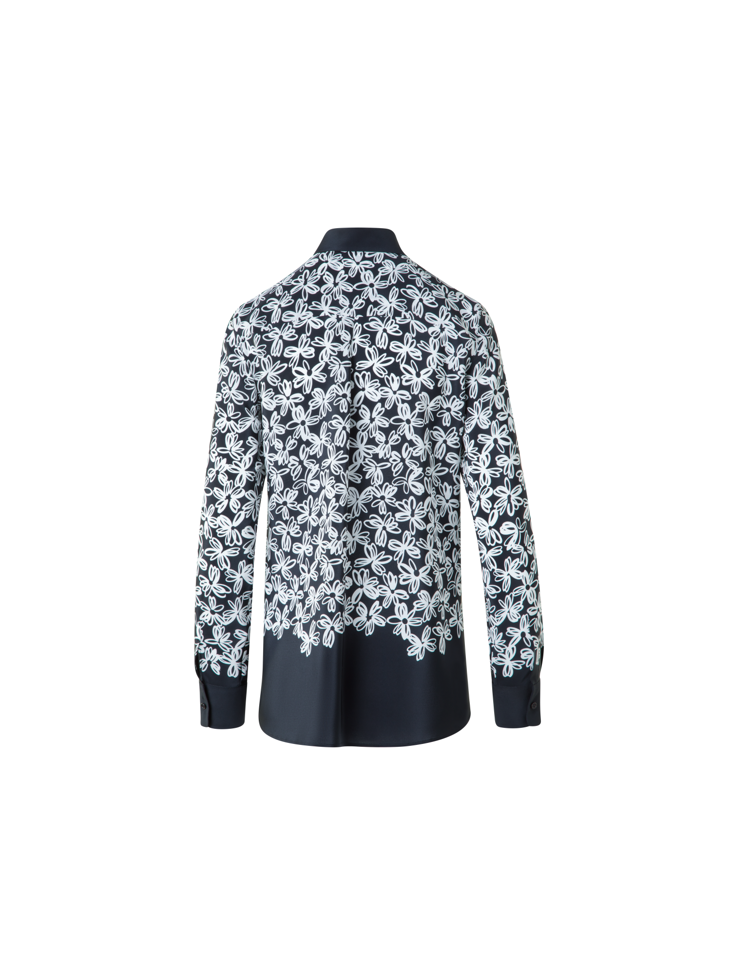 Designer Seidenbluse mit Daisy Druck - Schwarz - Bunt