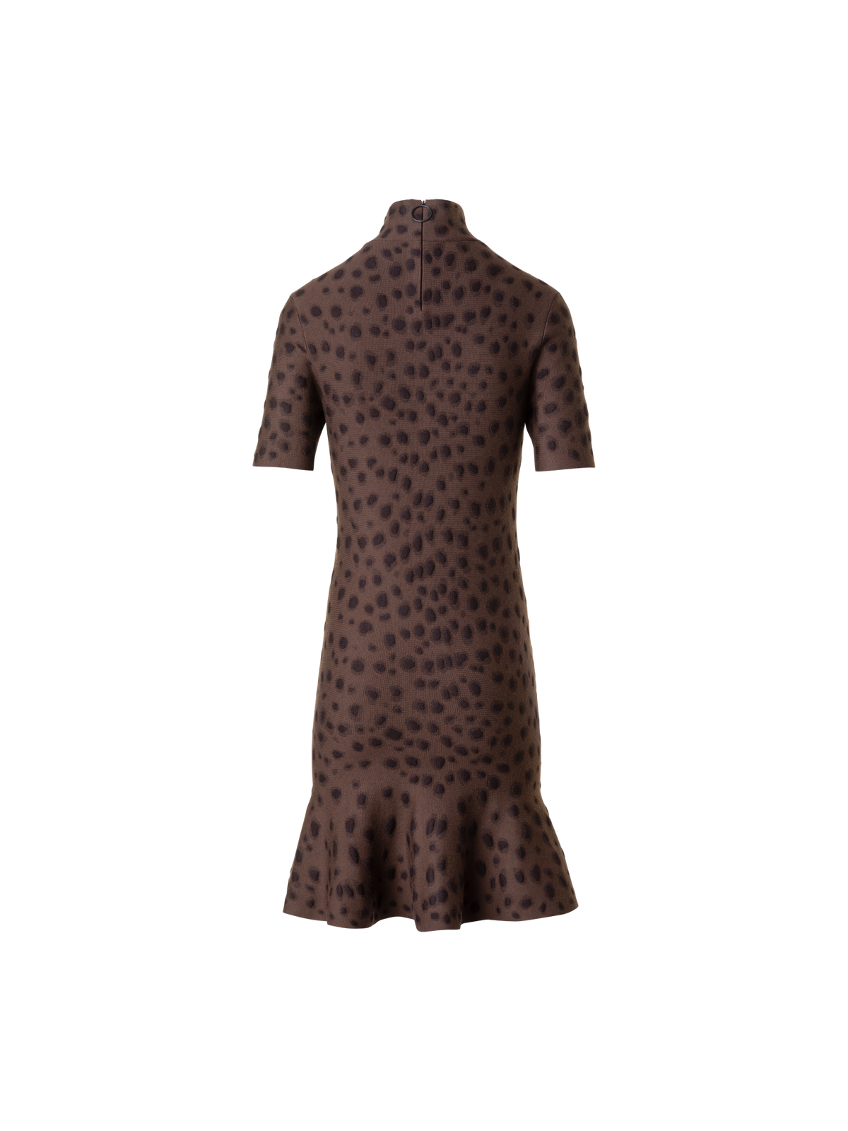 Designer Strickkleid im Leopard Jacquard mit Volant - Braun