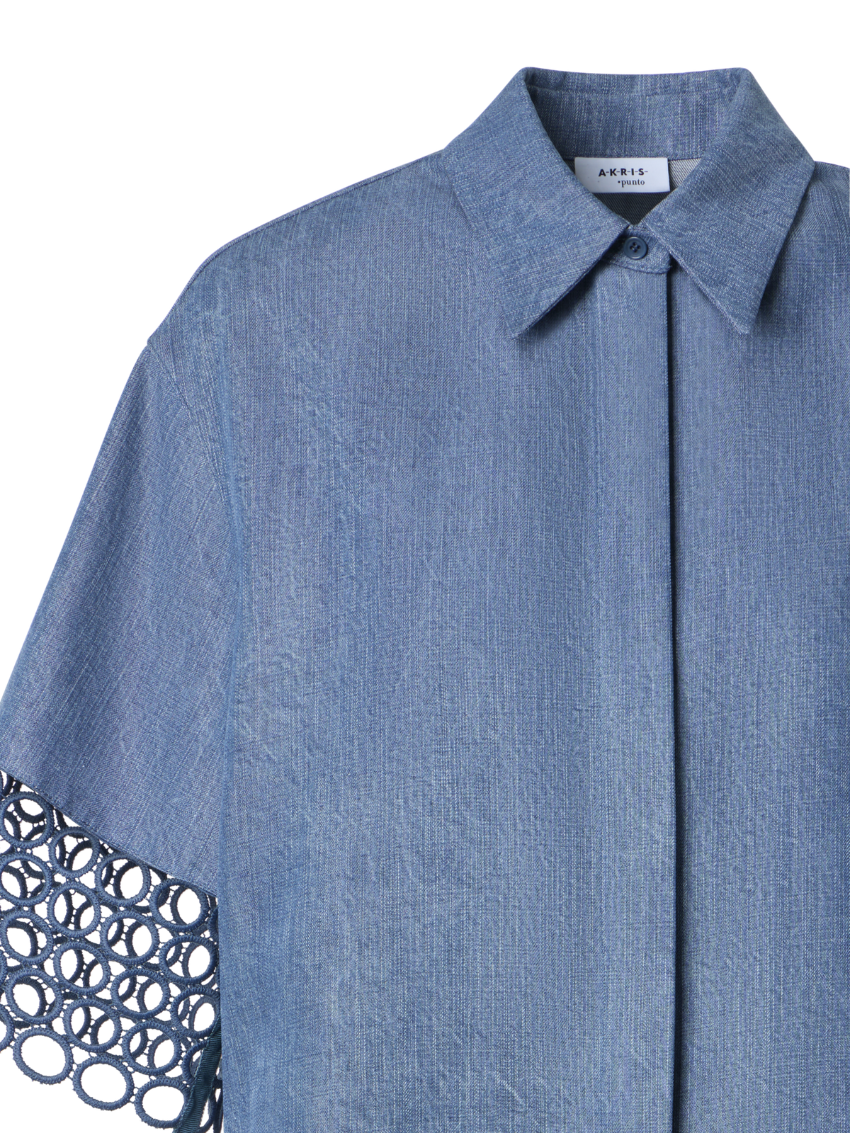 Designer Denim-Bluse mit Ösen-Guipure - Blau