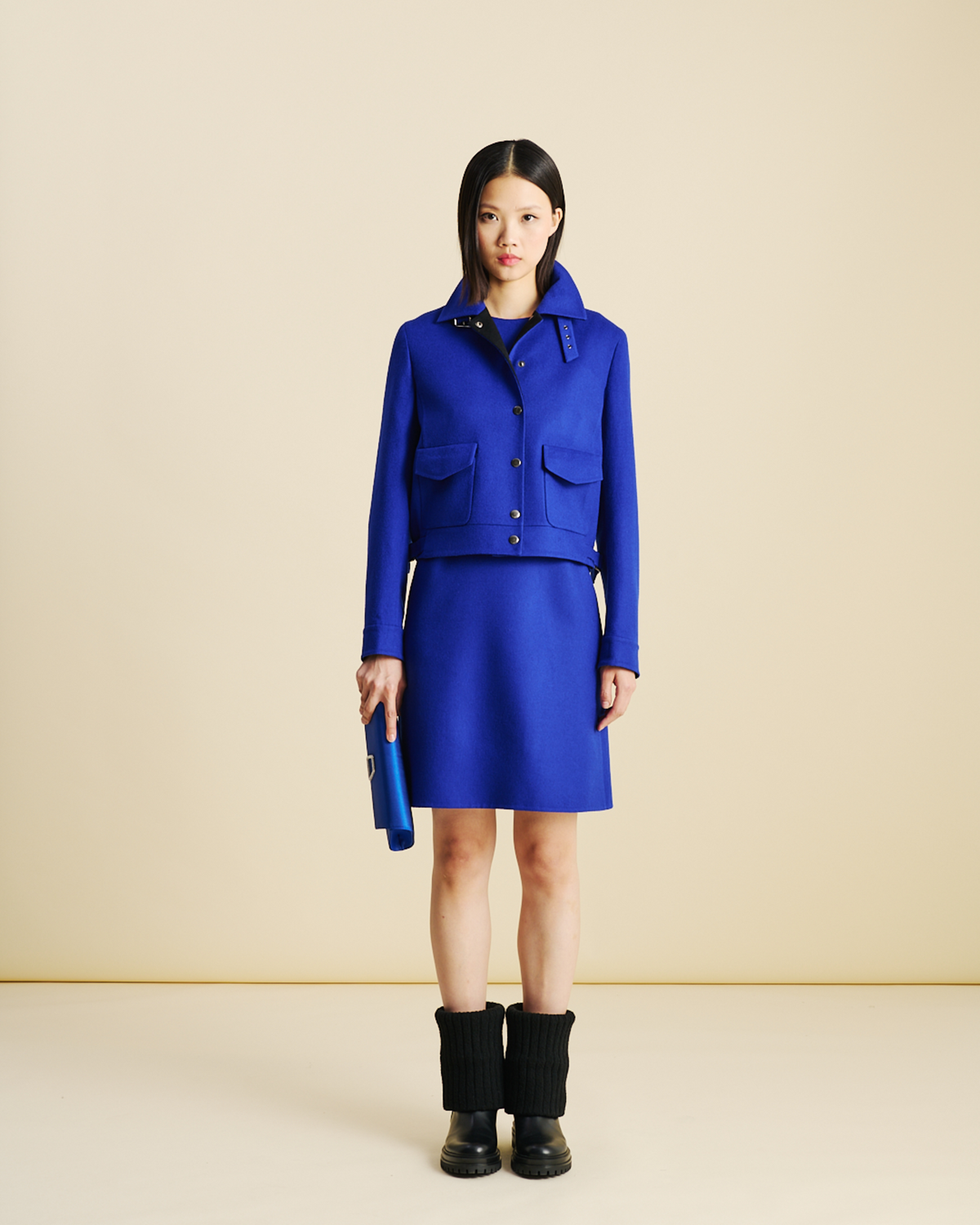 Designer Kurzer Wollflanell Doubleface Blouson - Blau #editorial