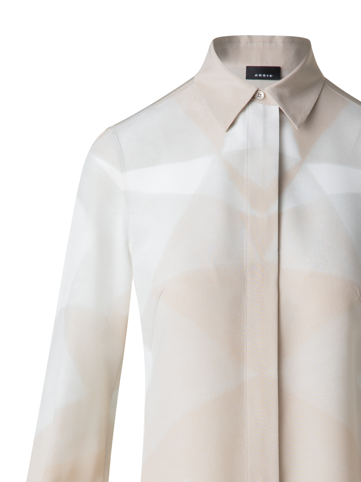 Designer Seidenbluse mit Chiaroscuro Druck - Bunt - Ecru - Beige - Weiss