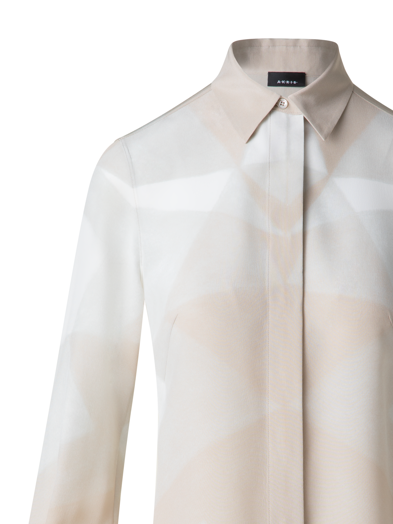 Designer Seidenbluse mit Chiaroscuro Druck - Bunt - Ecru - Beige - Weiss