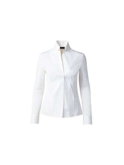 Designer Bluse in Baumwolle Stretch - Weiss