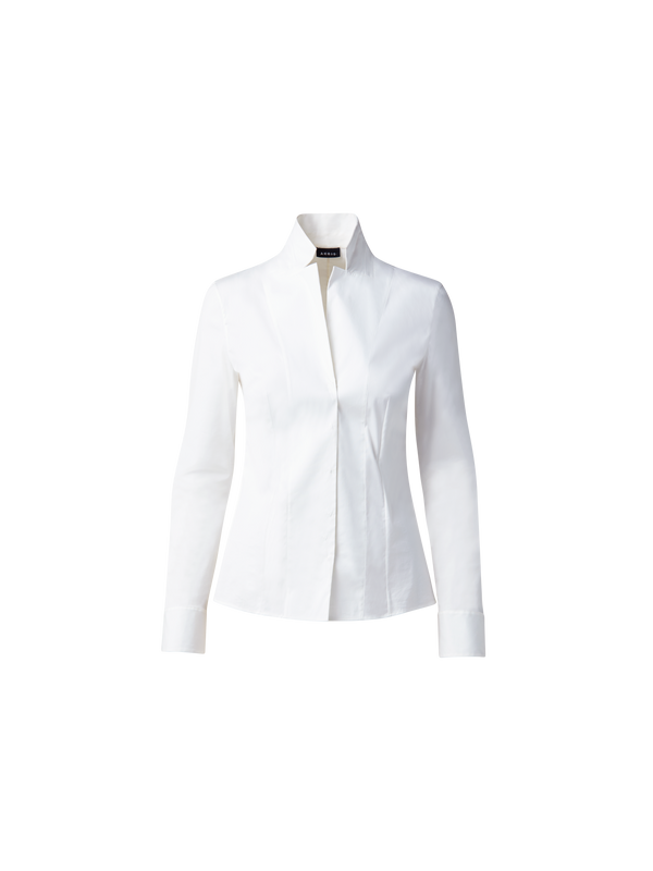 Designer Bluse in Baumwolle Stretch - Weiss