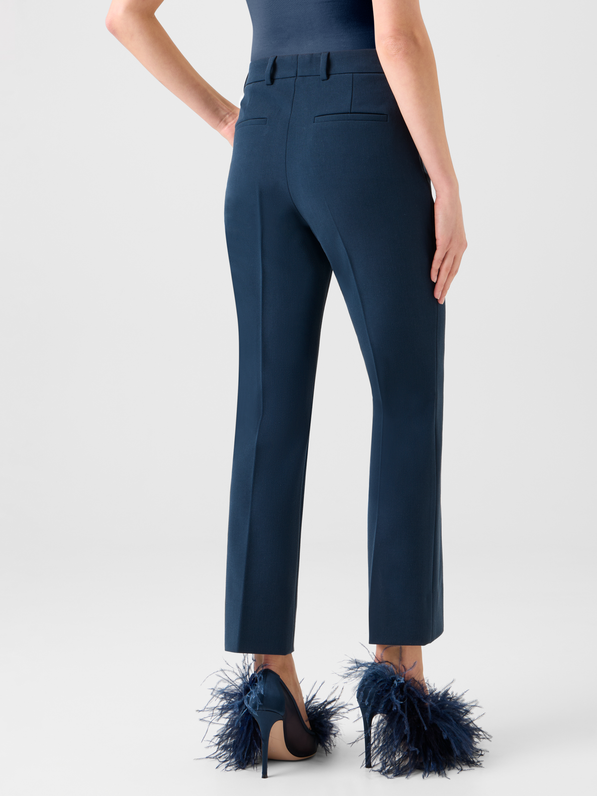 Designer Cropped Stretch Lyocell Wollhose gerade - Dunkelblau - Blau #editorial