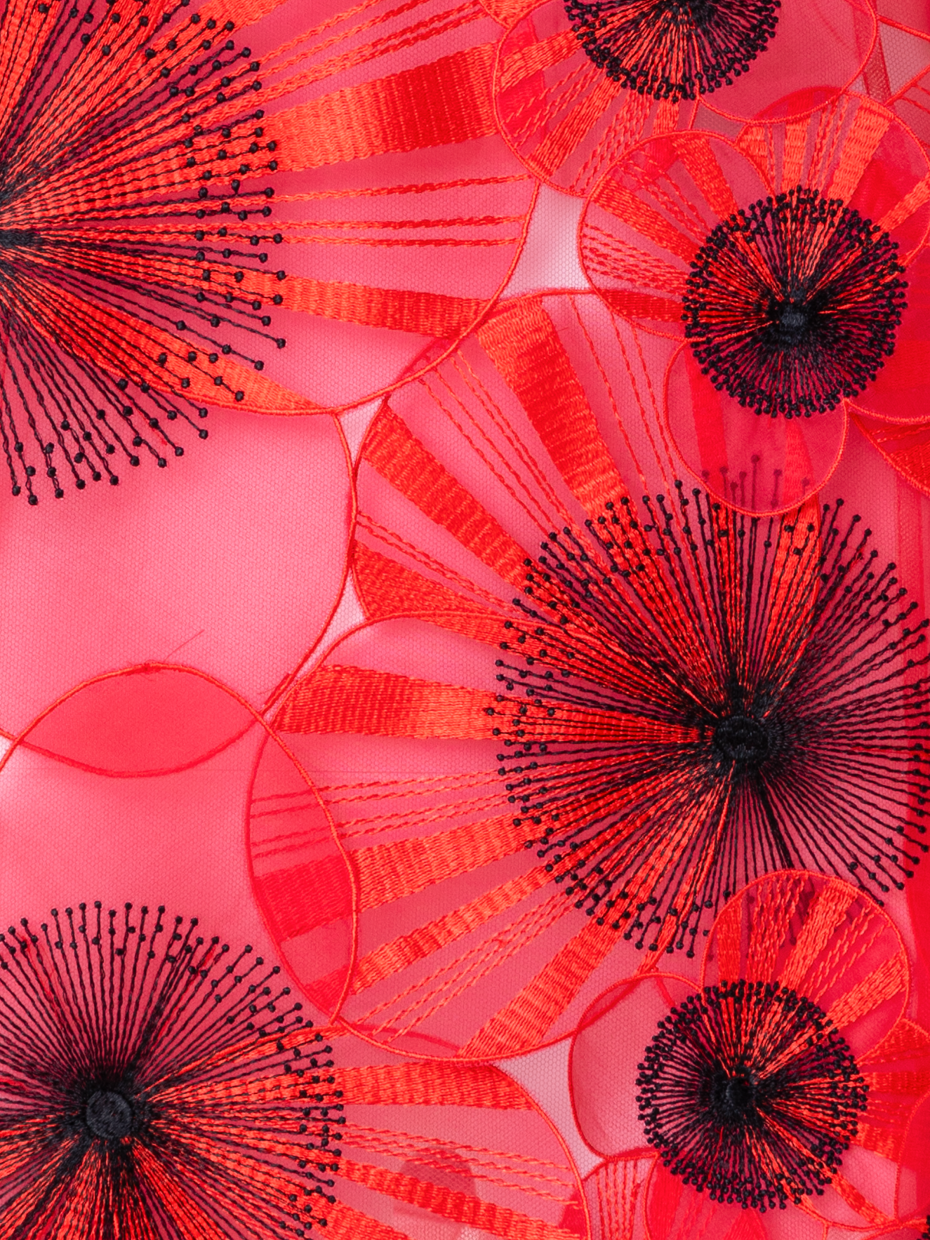 Designer Kleid mit Poppy-Blumen-Stickerei - Rot