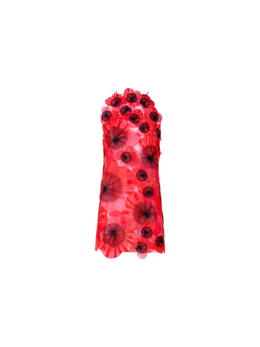 Designer Kleid mit Poppy-Blumen-Stickerei - Rot