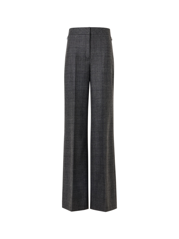 Designer Weite Hose aus Wolle mit Glencheck - Grau - Schwarz