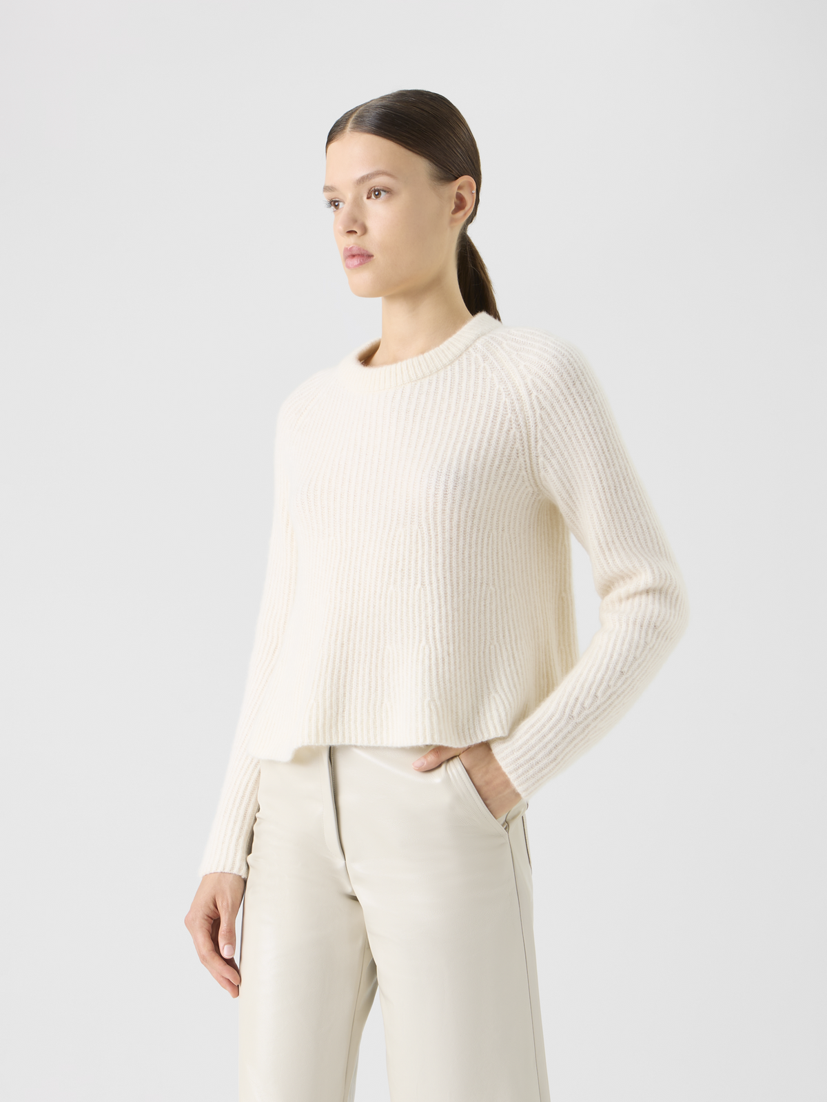 Designer Gerippter Pullover aus Kaschmir-Seide - Ecru #editorial