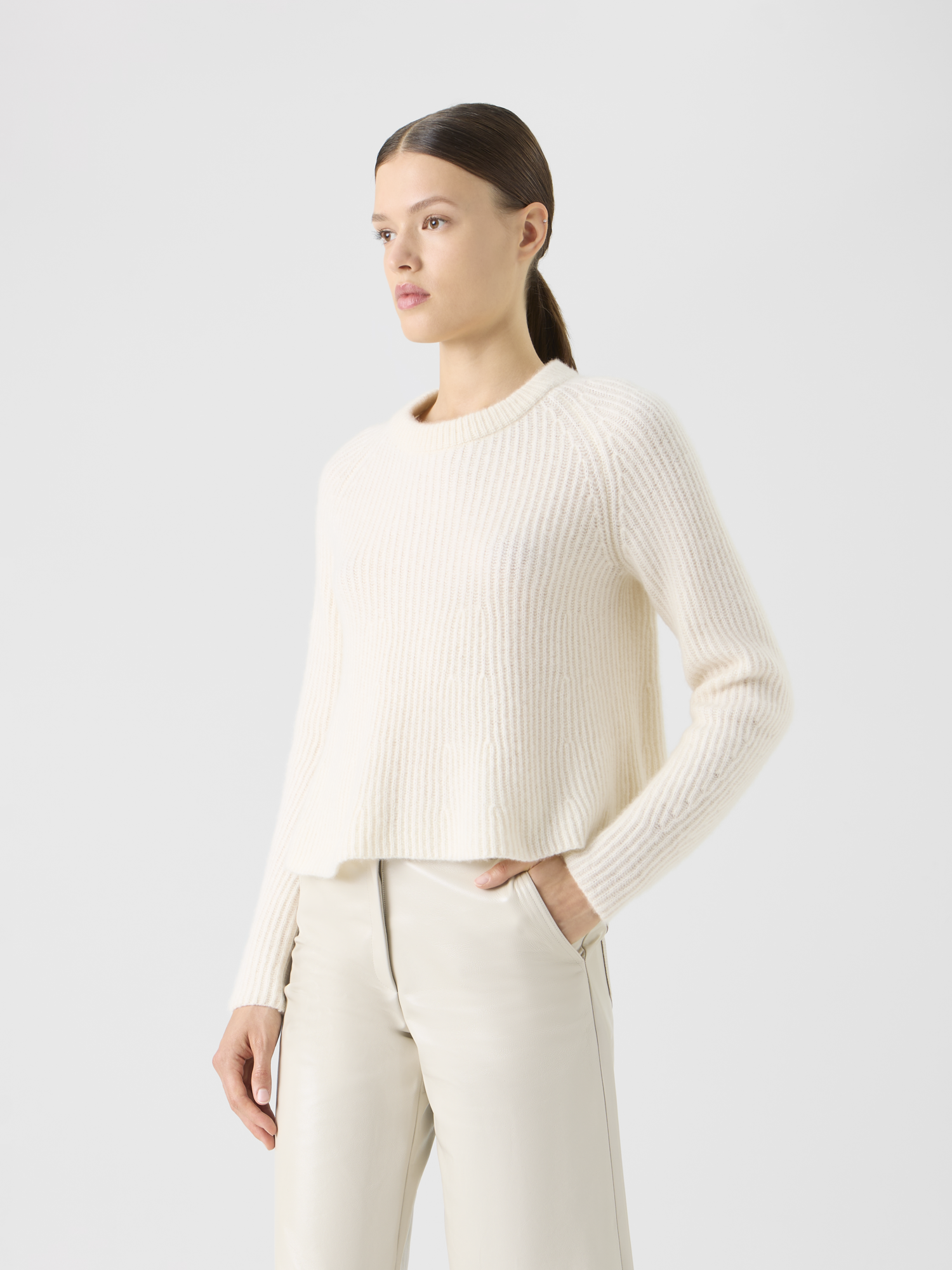 Designer Gerippter Pullover aus Kaschmir-Seide - Ecru 