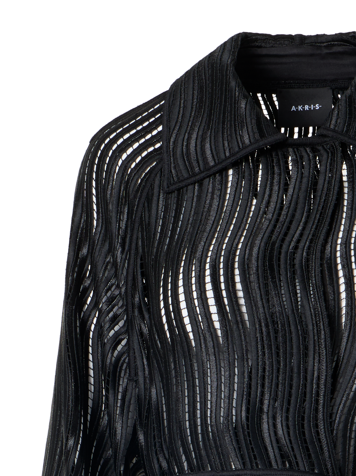 Designer Estelle langer Mantel aus Wave-Guipure - Schwarz