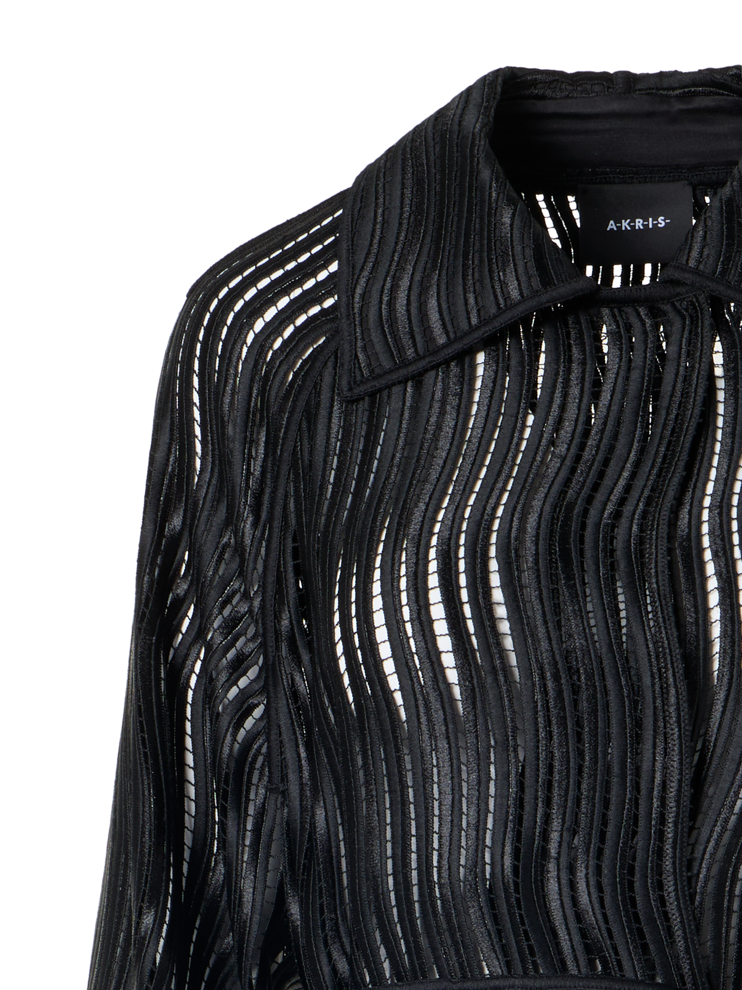 Designer Estelle langer Mantel aus Wave-Guipure - Schwarz