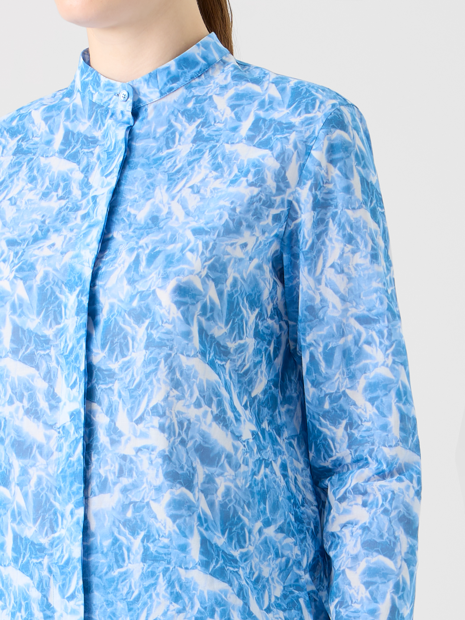 Designer Tunika-Bluse aus Baumwoll-Voile mit Whitecaps-Print - Blau 