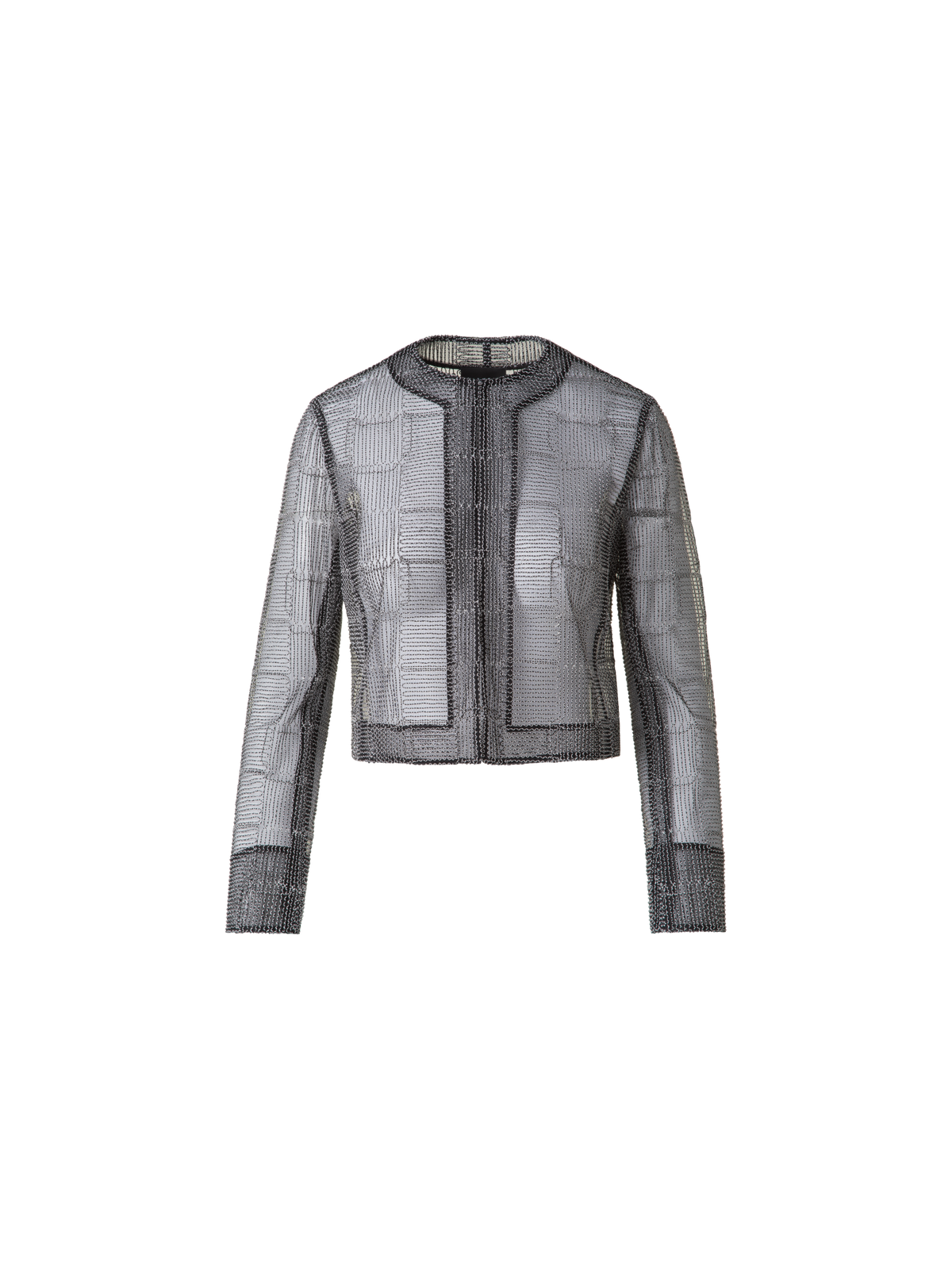 Designer Kurze Jacke mit quadratischer Tüll-Stickerei - Schwarz