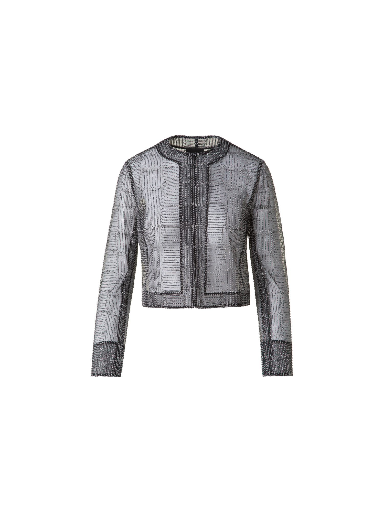 Designer Kurze Jacke mit quadratischer Tüll-Stickerei - Schwarz