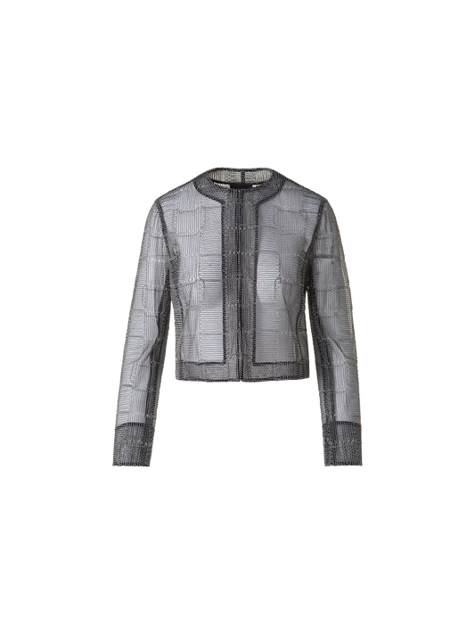 Designer Kurze Jacke mit quadratischer Tüll-Stickerei - Schwarz