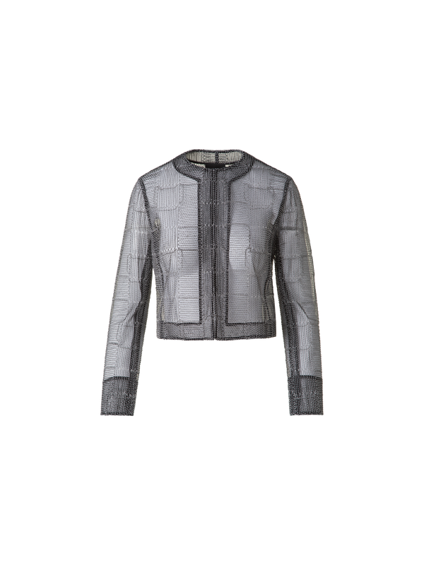 Designer Kurze Jacke mit quadratischer Tüll-Stickerei - Schwarz