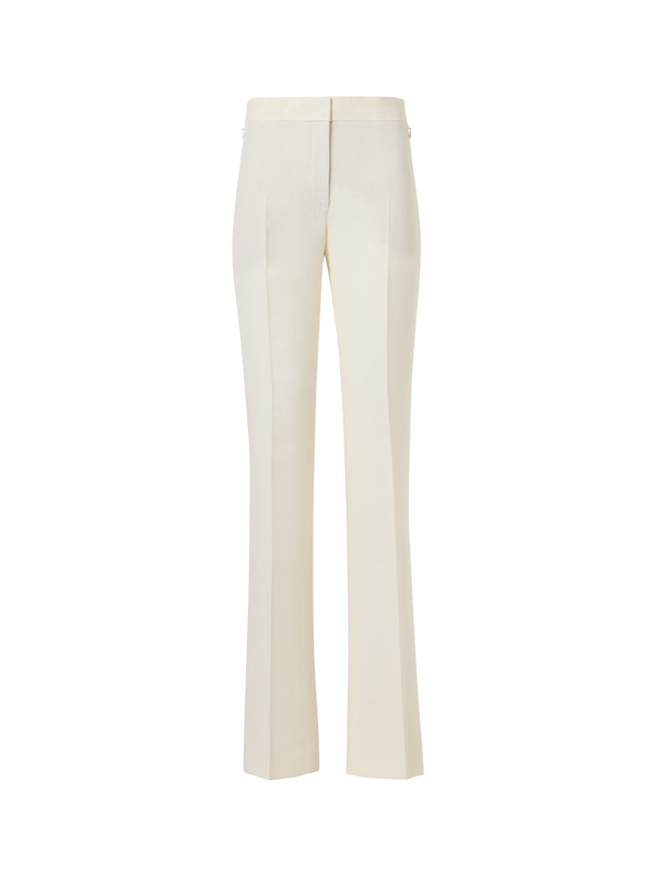 Designer Carl Straight-Leg Hose aus Leinen-Woll-Krepp-Doubleface - Ecru