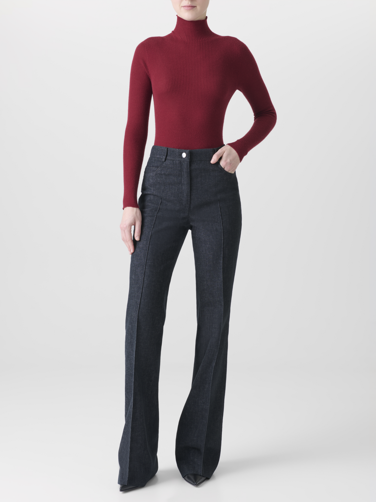Designer Feinripp-Pullover aus Kaschmirseide mit Stehkragen - Rot #editorial