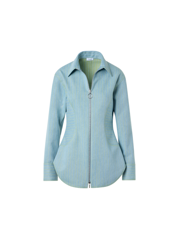 Designer Taillierte Nadelstreifen-Denim-Bluse - Blau