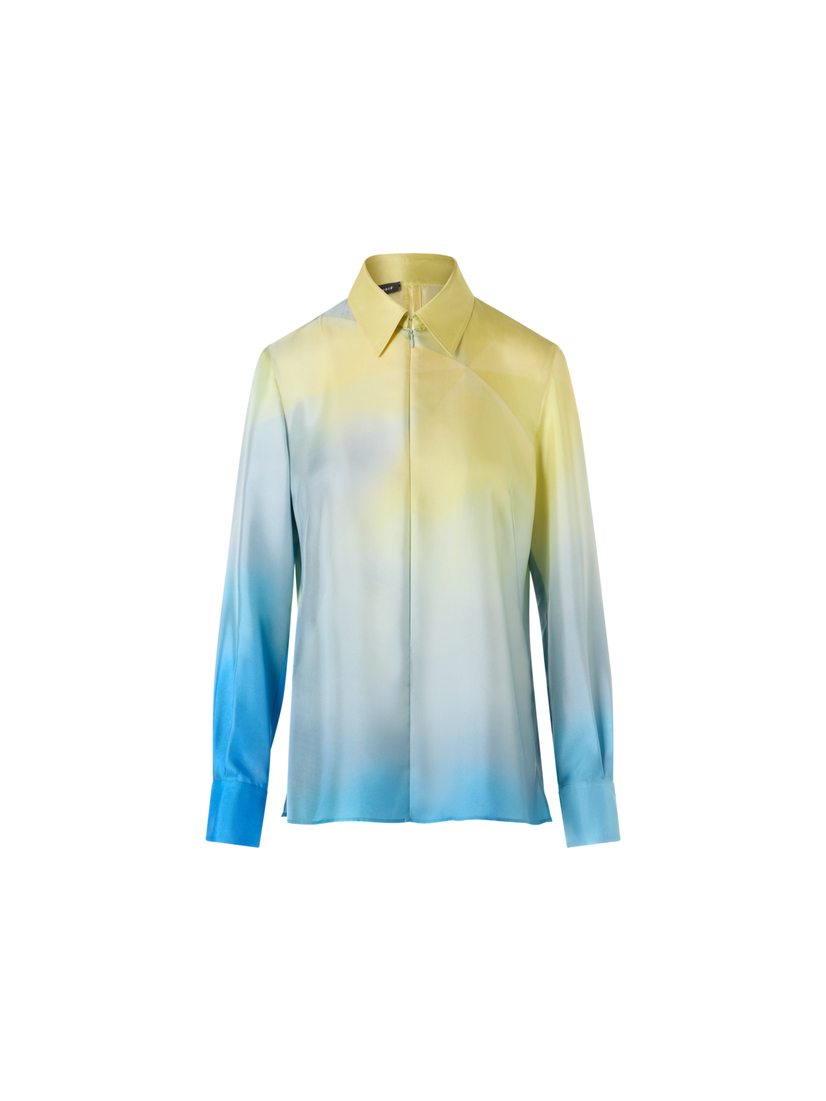 Designer Tunika-Bluse aus Seidentwill mit Sonnenstrahlen-Print - Blau - Bunt