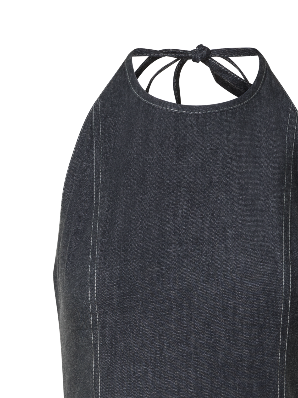 Designer Midi-Denim-Halterkleid - Schwarz