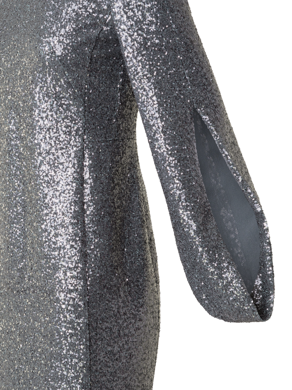Designer Pailletten-Cocktailkleid mit langen Ärmeln - Grau - Silber