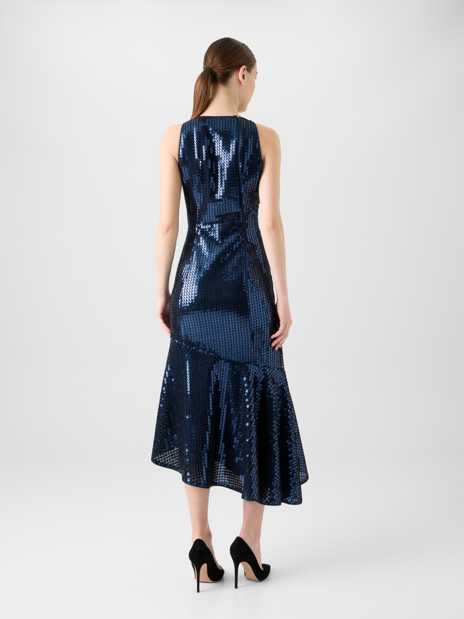 Designer Asymmetrisches Paillettenkleid mit Volant - Dunkelblau - Blau 
