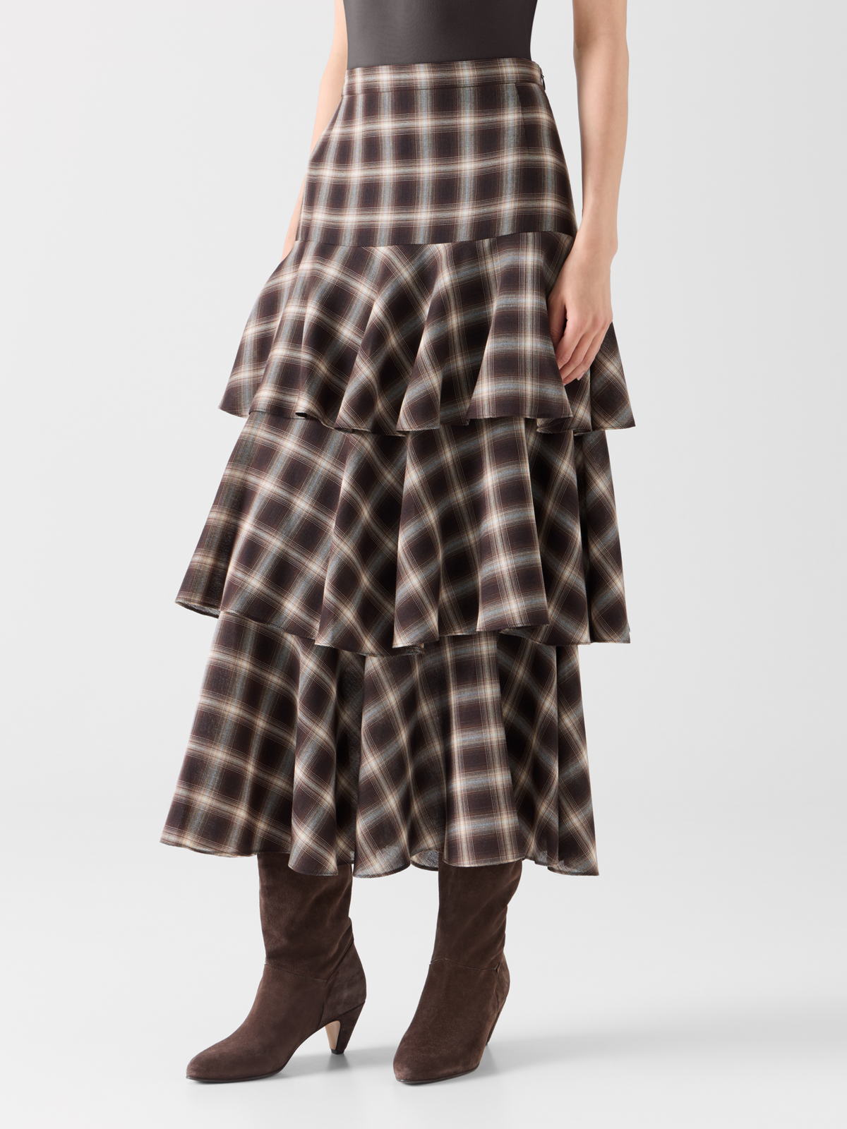 Designer Stufen-Midirock in kariertem Shelley - Bunt #editorial