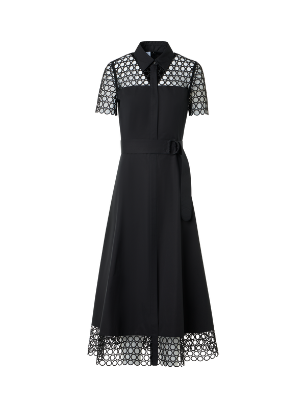 Designer Baumwoll-Midikleid mit Ösen-Guipure - Schwarz