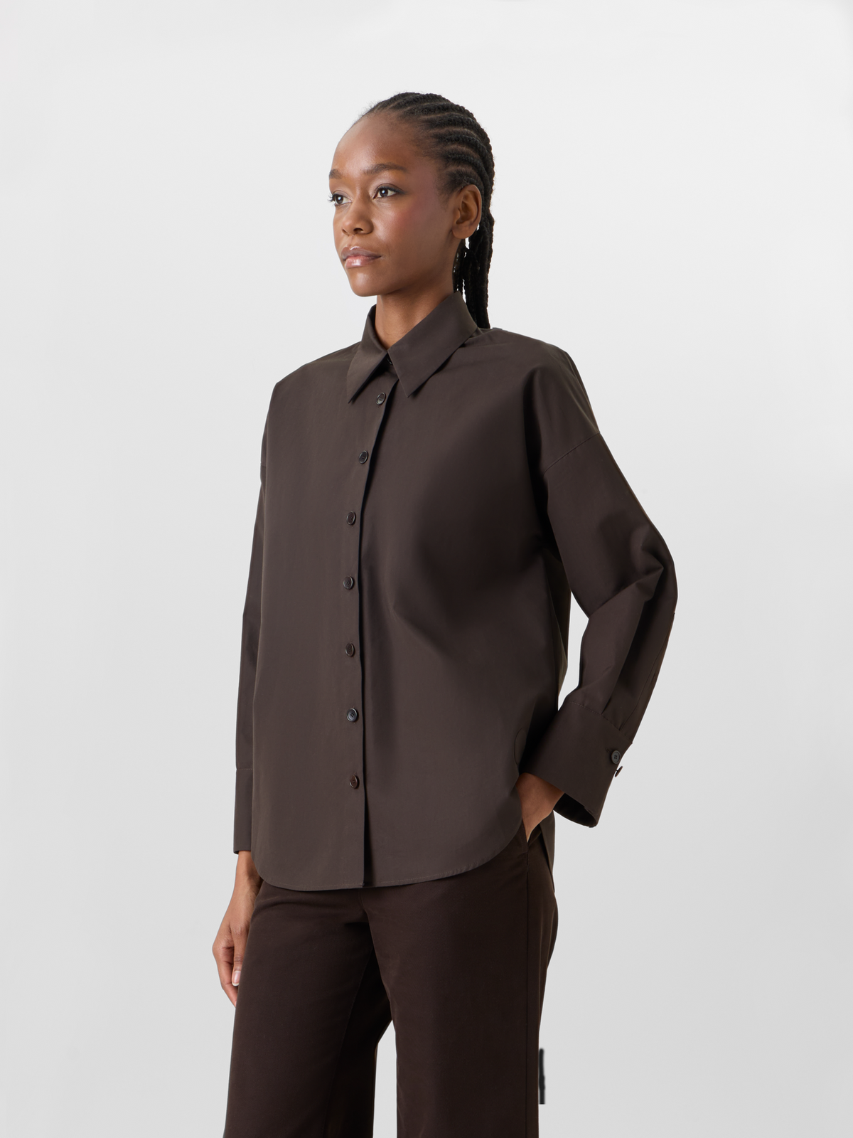 Designer Langärmelige Hemdbluse aus Baumwolle - Braun #editorial