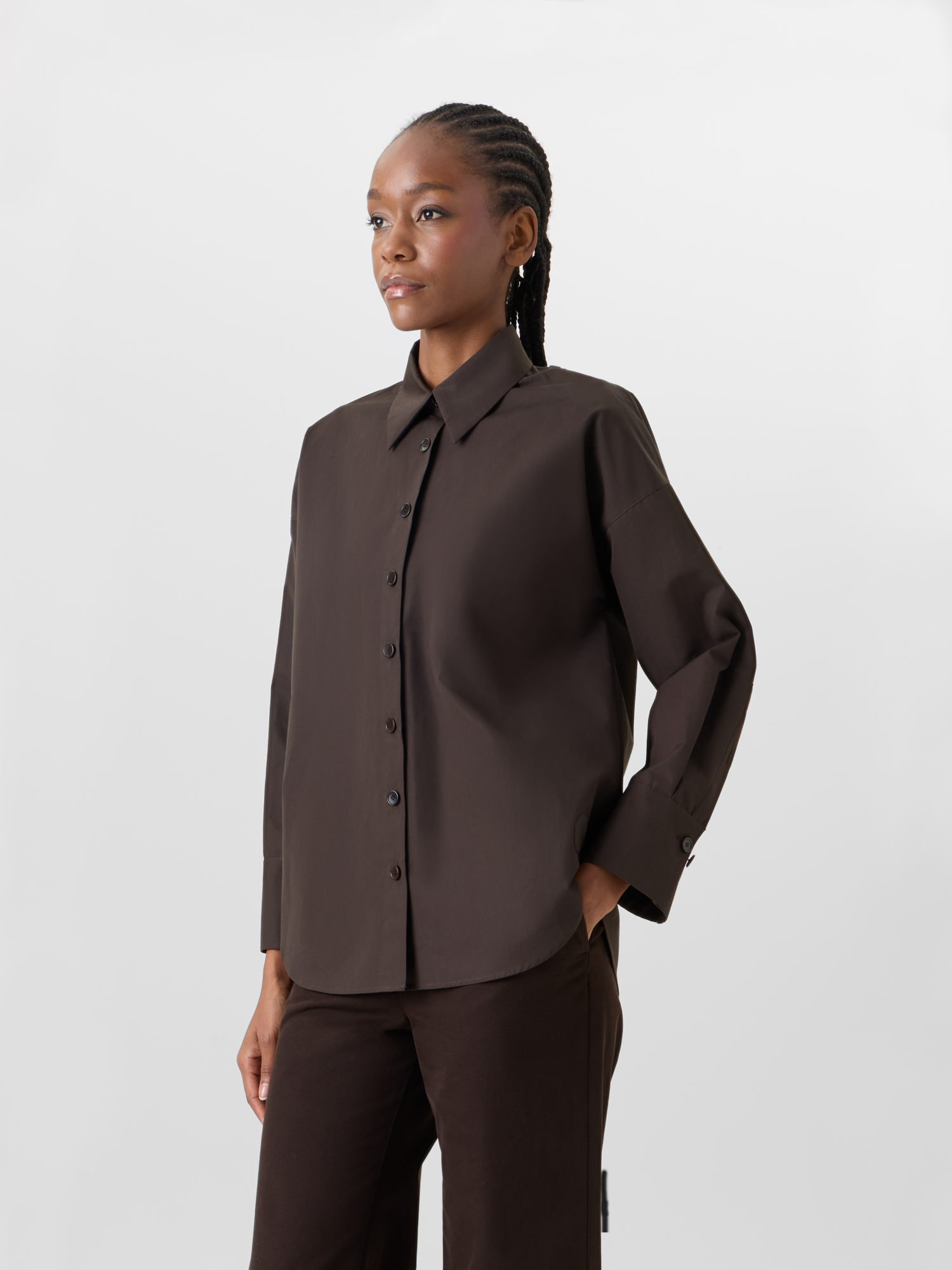 Designer Langärmelige Hemdbluse aus Baumwolle - Braun 