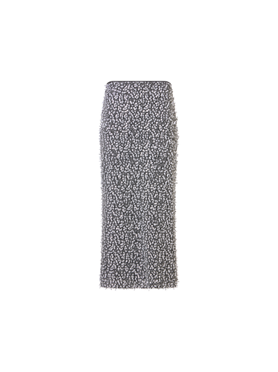 Designer Midi-Tube-Rock mit Pailletten auf Netzstickerei - Bunt