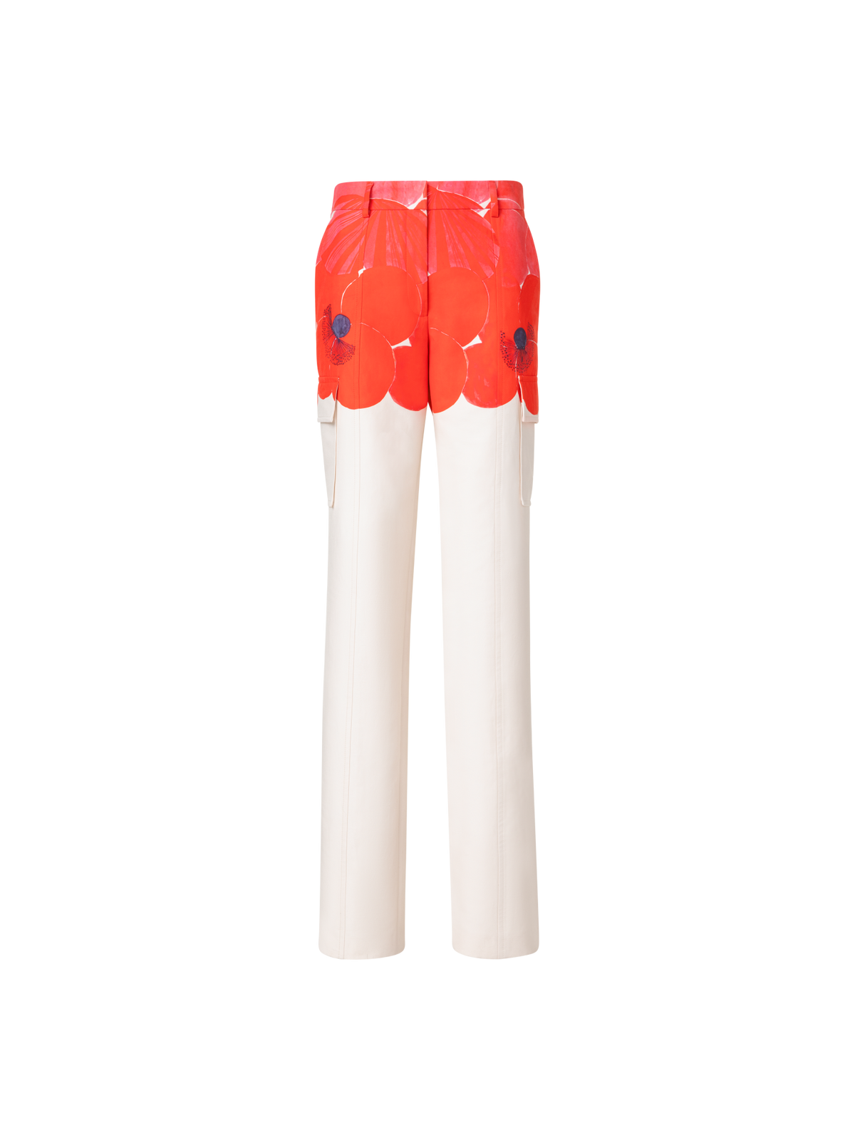 Designer Gerade Cargohose aus Doubleface mit Poppy Druck - Bunt - Ecru - Rot - Weiss