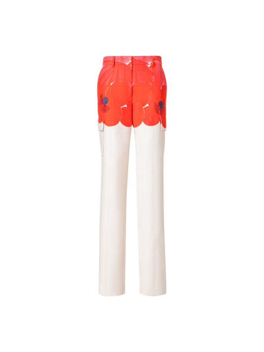 Designer Gerade Cargohose aus Doubleface mit Poppy Druck - Bunt - Ecru - Rot - Weiss