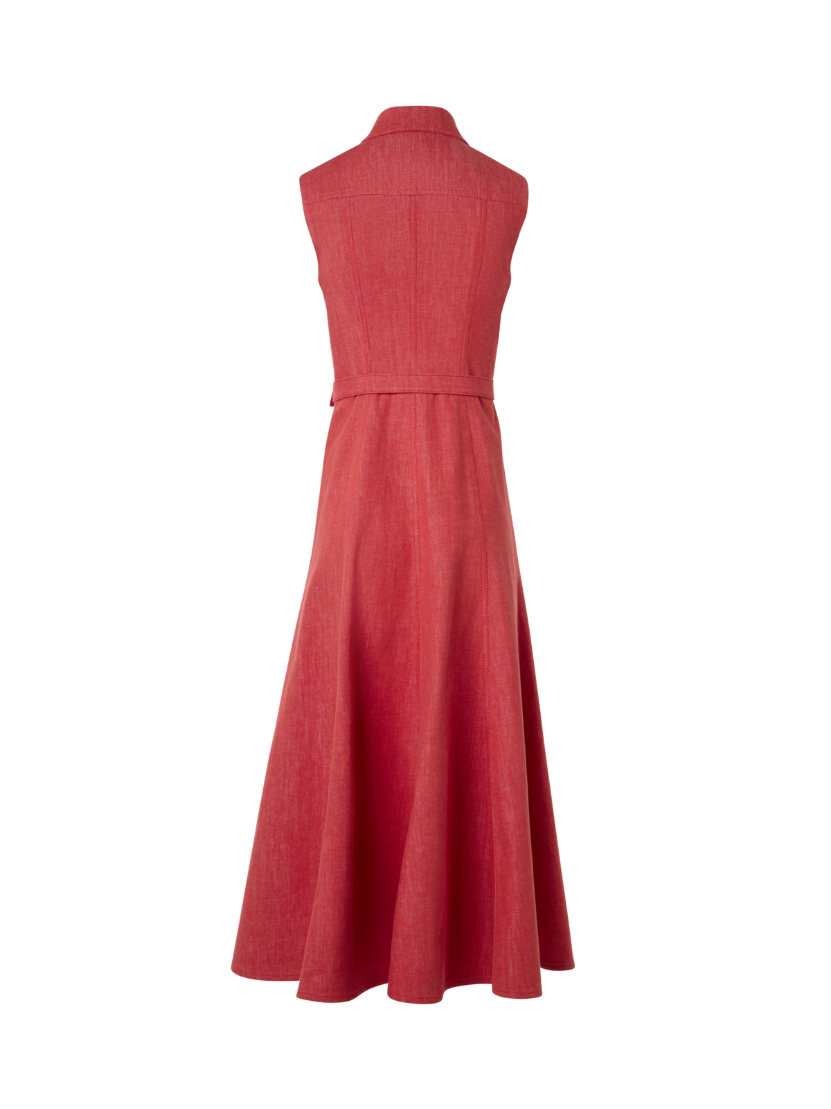 Designer Tailliertes ausgestelltes Midikleid aus Denim - Rot