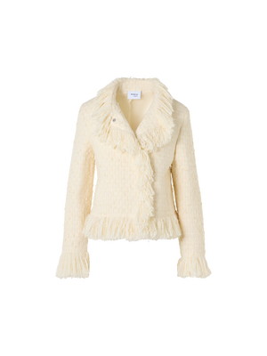 Designer Tweedjacke mit Fransenkanten - Ecru