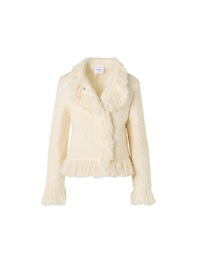 Designer Tweedjacke mit Fransenkanten - Ecru