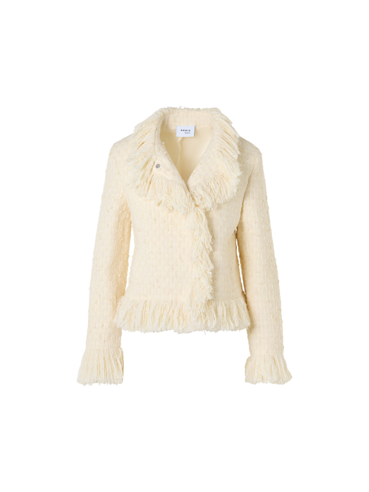 Designer Tweedjacke mit Fransenkanten - Ecru