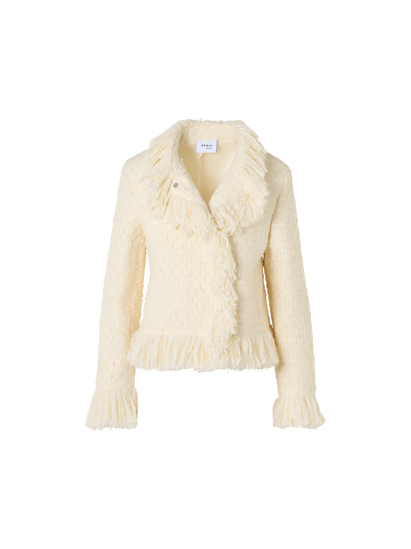 Designer Tweedjacke mit Fransenkanten - Ecru