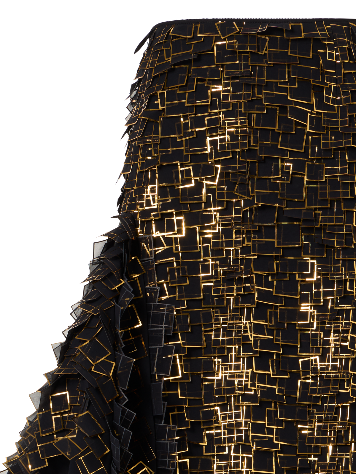 Designer Asymmetrischer Maxirock in Golden Frame Organza Tiles - Gold - Bunt - Schwarz