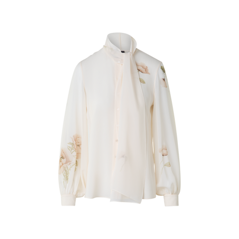 Tie Neck Silk Blouse with Anemone Print