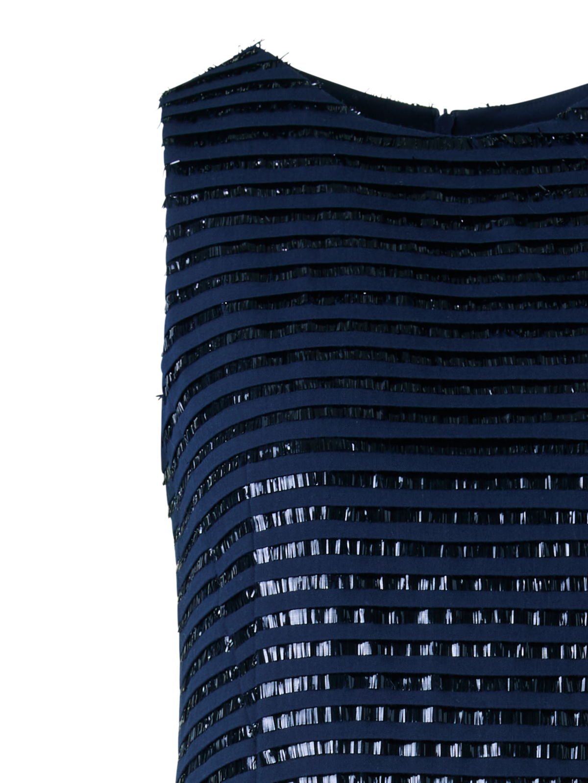 Designer Etuikleid aus Lamé-Fransen-Stickerei auf Wolle - Dunkelblau - Blau