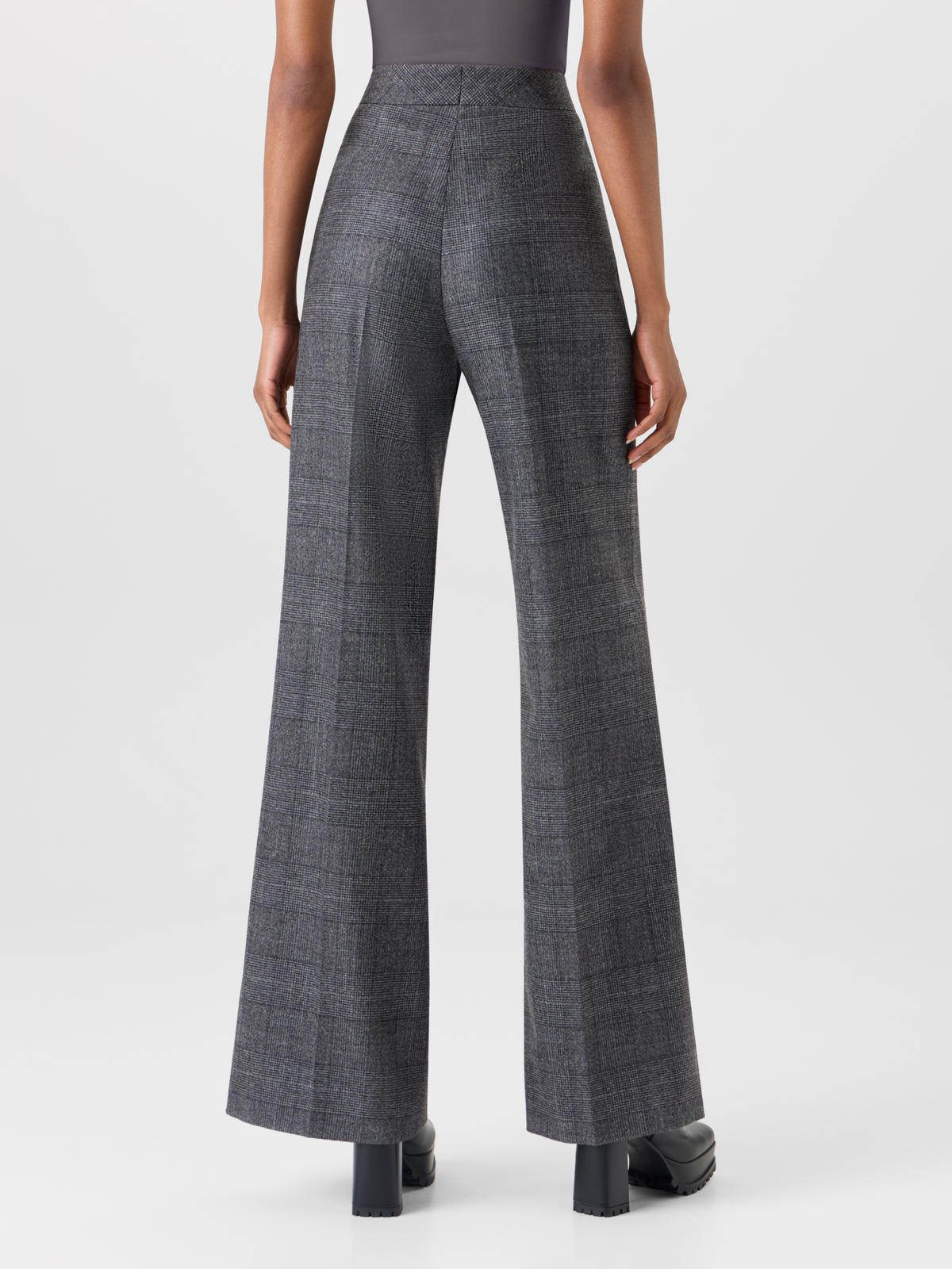 Designer Weite Hose aus Wolle mit Glencheck - Grau - Schwarz 