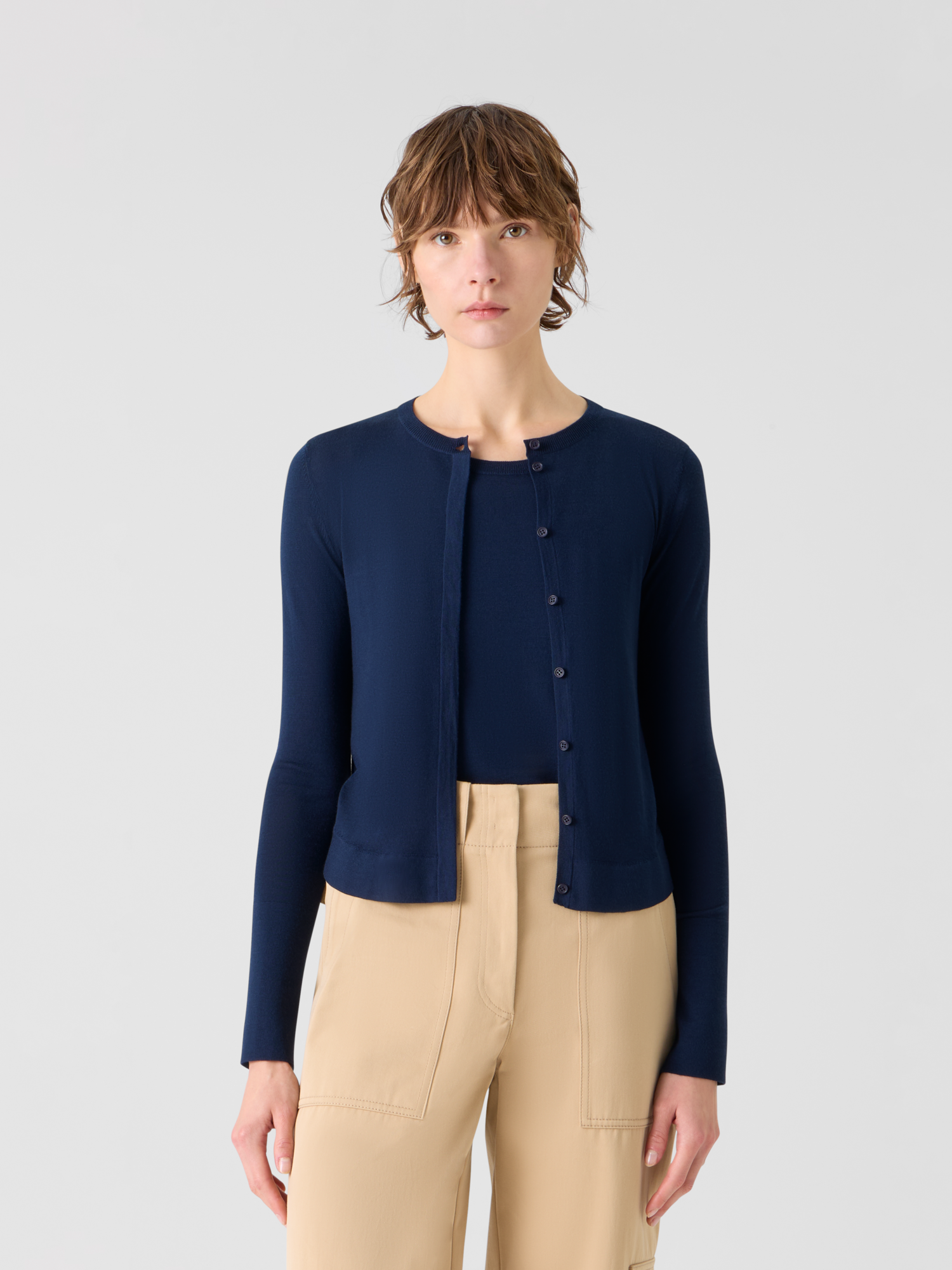 Designer Leichter Strick-Cardigan aus Merinowolle - Dunkelblau - Blau 