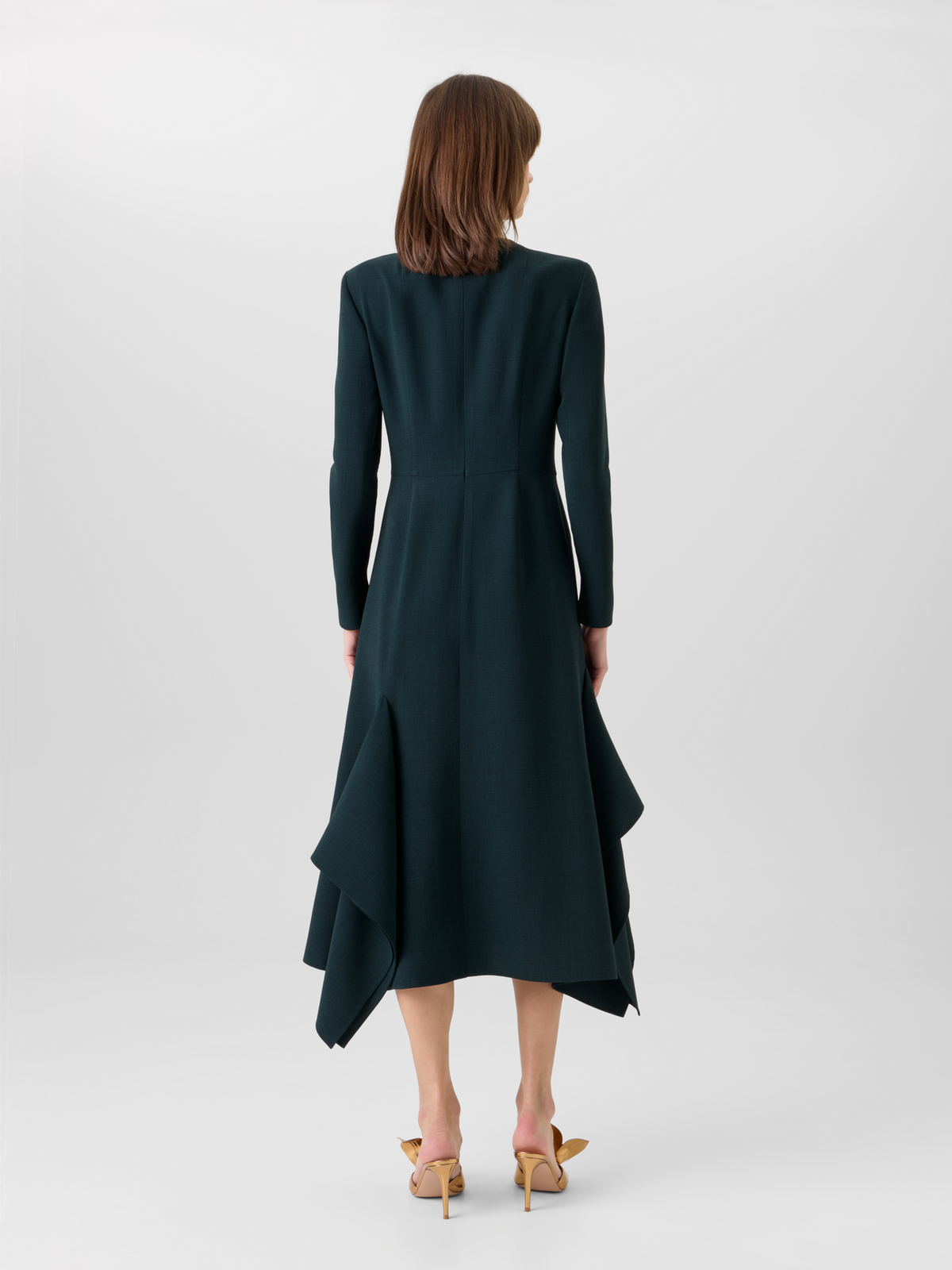 Designer Ausgestelltes Midikleid aus Wolle mit asymmetrischem Rock - Grün 