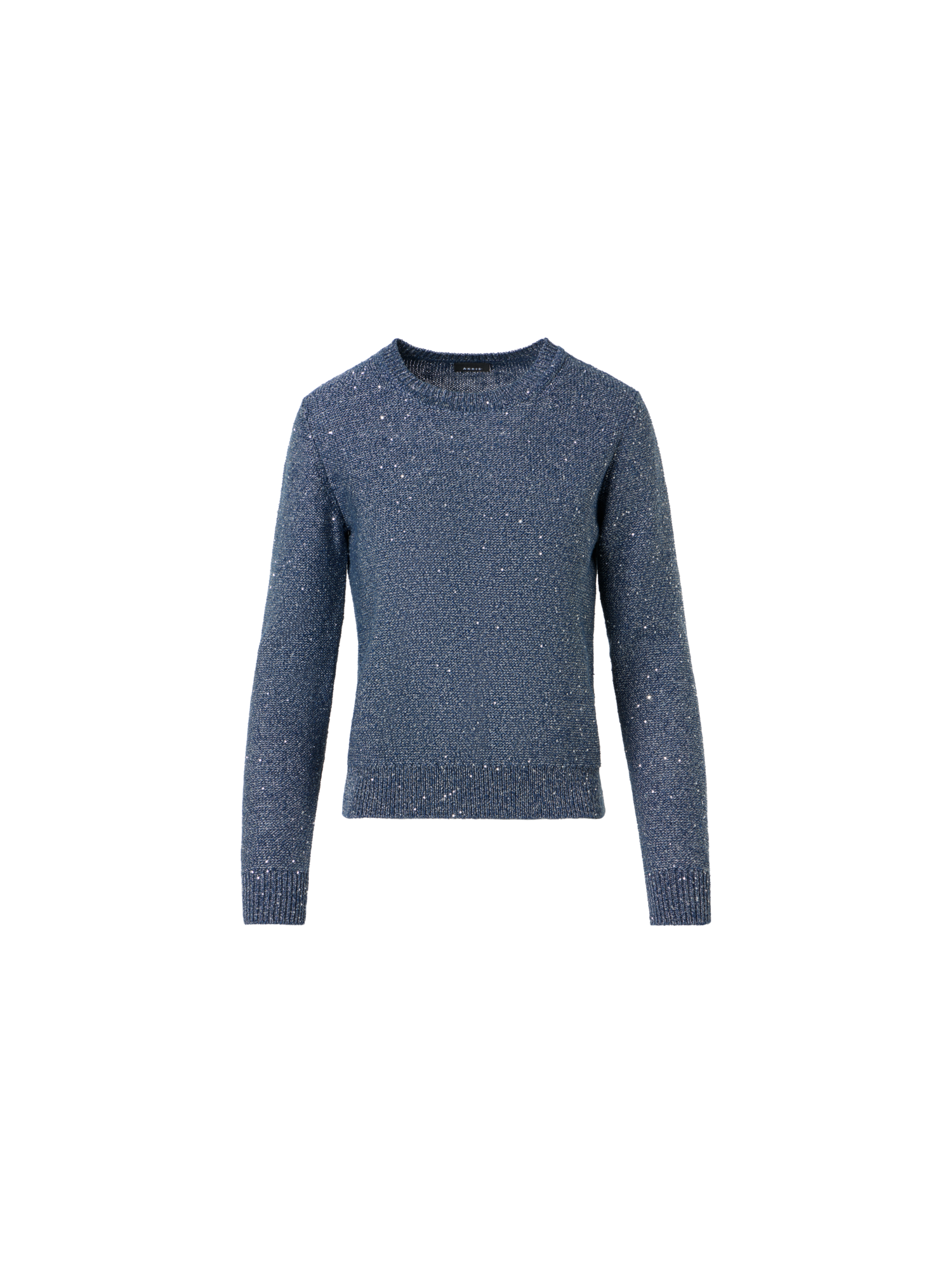 Designer Strickpullover aus Leinen-Baumwolle mit Mikropailletten - Blau